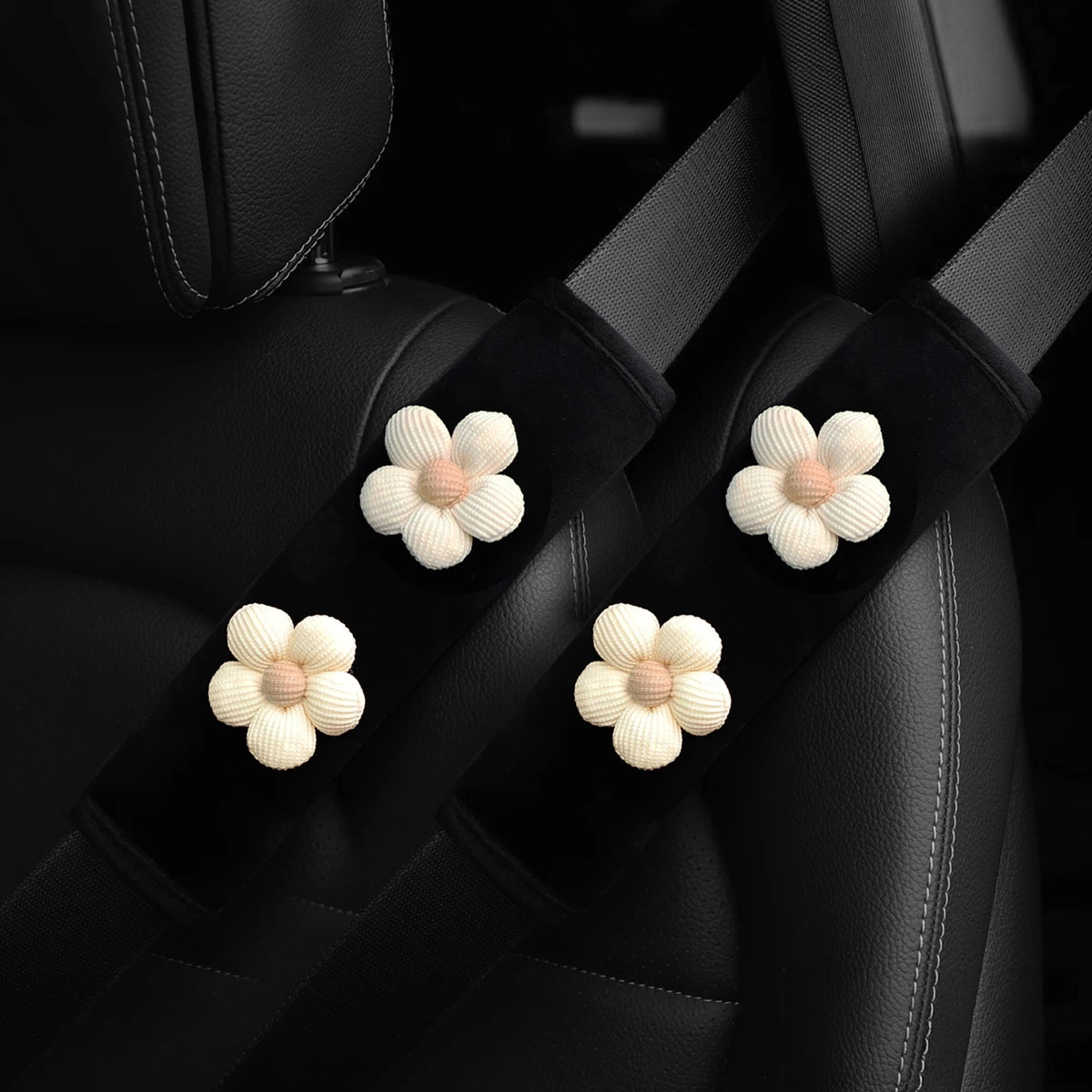 Sicherheitsgurt Polster Blume Plüsch (2er Set) – Komfort Schultergurt Cover Auto Deko Rosa