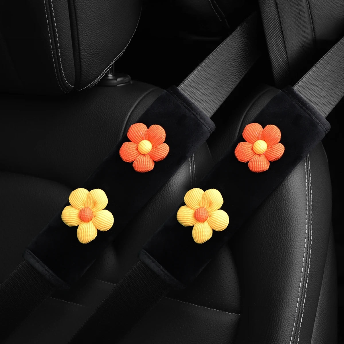 Sicherheitsgurt Polster Blume Plüsch (2er Set) – Komfort Schultergurt Cover Auto Deko Rosa