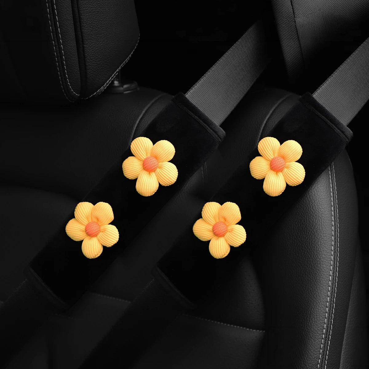 Sicherheitsgurt Polster Blume Plüsch (2er Set) – Komfort Schultergurt Cover Auto Deko Rosa