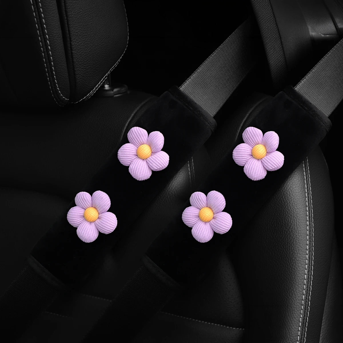 Sicherheitsgurt Polster Blume Plüsch (2er Set) – Komfort Schultergurt Cover Auto Deko Rosa