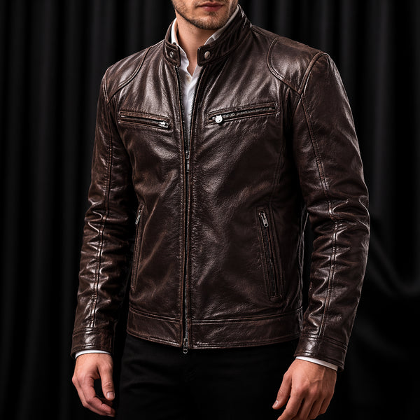 Herren Lederjacke im Biker-Stil – Windabweisend, Slim-Fit & Zeitlos