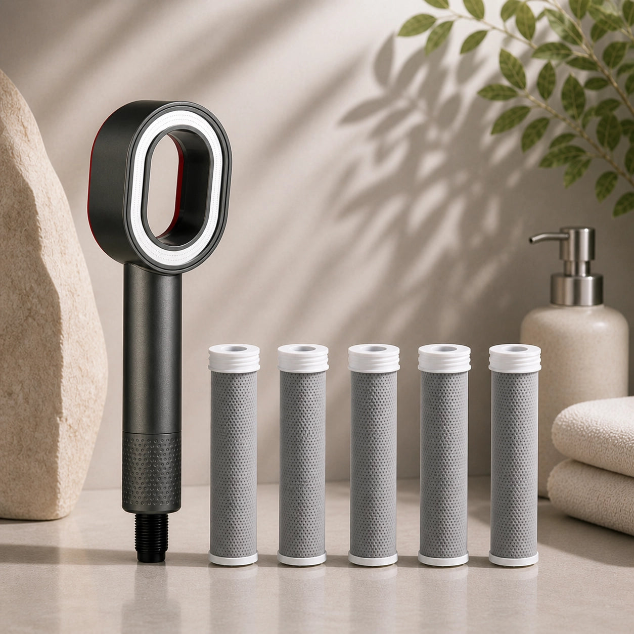 Duschkopf mit Filter & Hochdruck – Wassersparende Handbrause Schwarz | Kalkfilter & Tiefenreinigung