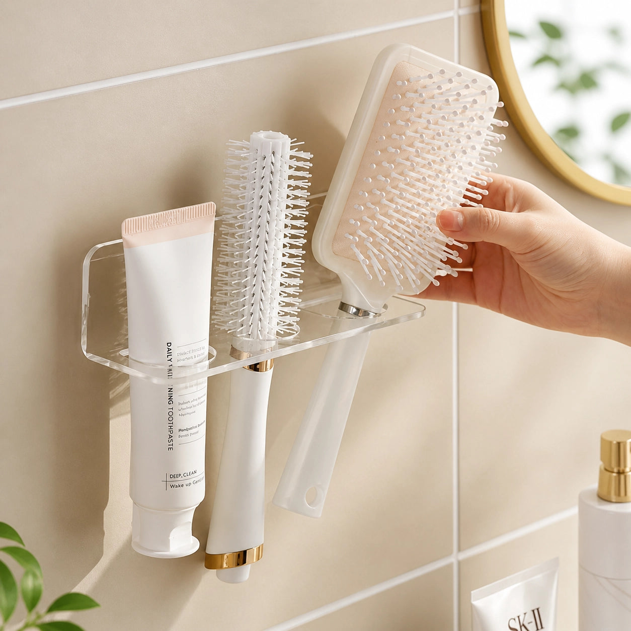 Acryl Kamm Halter Wandmontiert – Transparenter Bad Organizer für Bürsten & Zubehör | Platzsparendes Regal