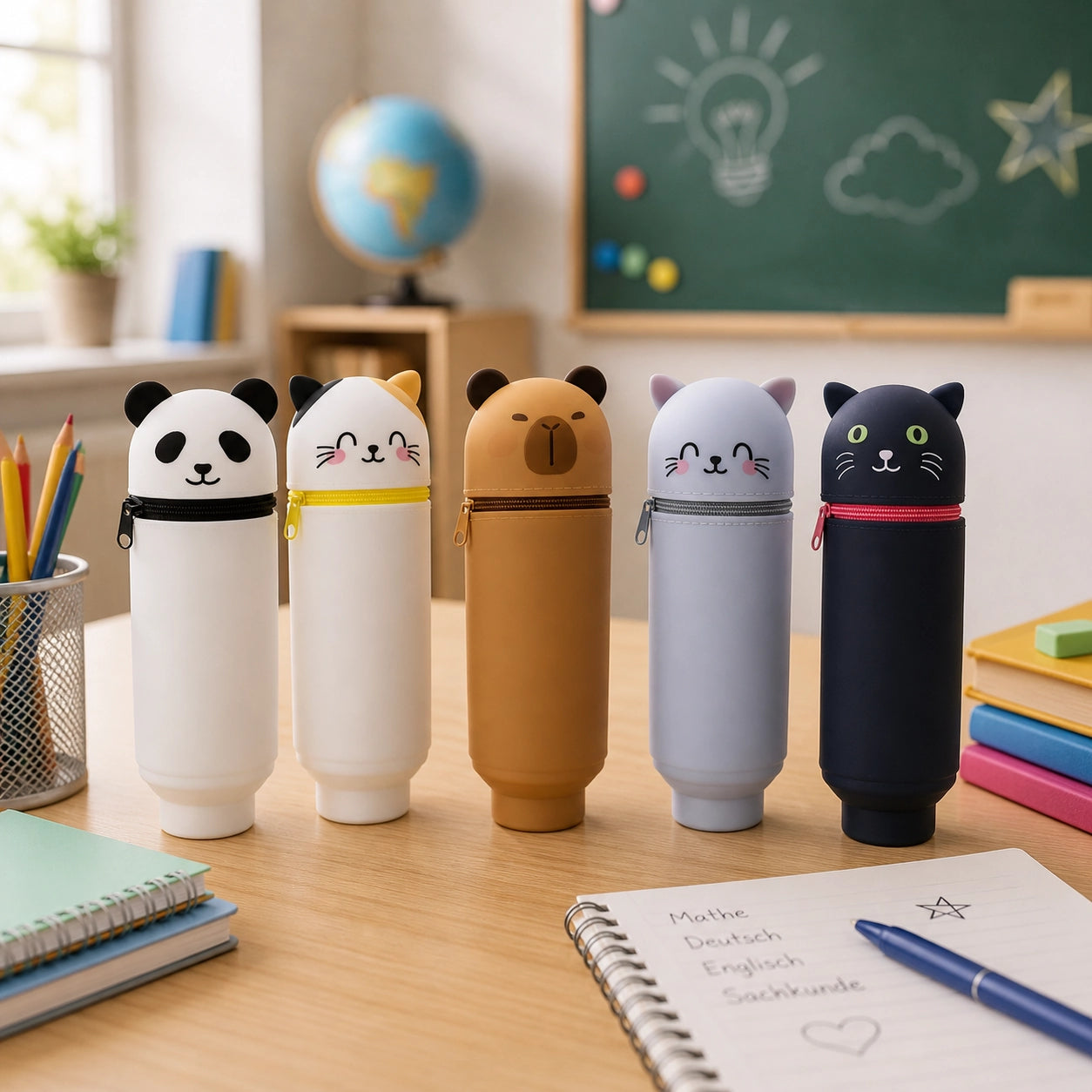 Cartoon Federmäppchen Silikon – Faltbares Tier Design Mäppchen mit Reißverschluss | Kawaii Stifte Etui