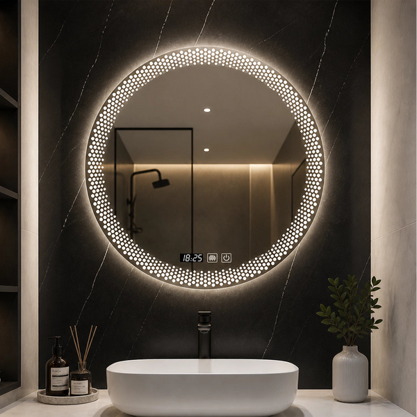 LED Badezimmerspiegel rund 60cm – Dimmbarer Kosmetikspiegel mit Beleuchtung & 3 Lichtfarben