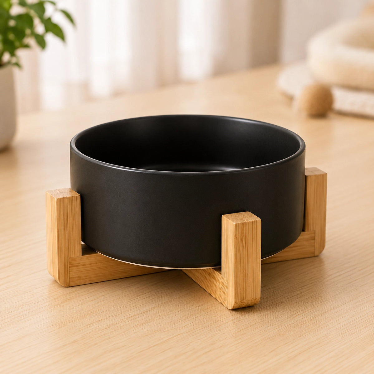 Keramik Haustiernapf mit Holzständer – Futternapf & Wassernapf für Hunde & Katzen | 850ml Premium Schüssel