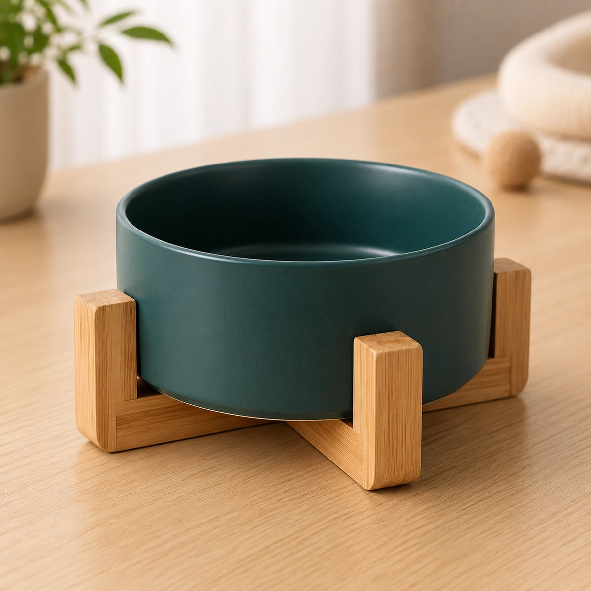 Keramik Haustiernapf mit Holzständer – Futternapf & Wassernapf für Hunde & Katzen | 850ml Premium Schüssel