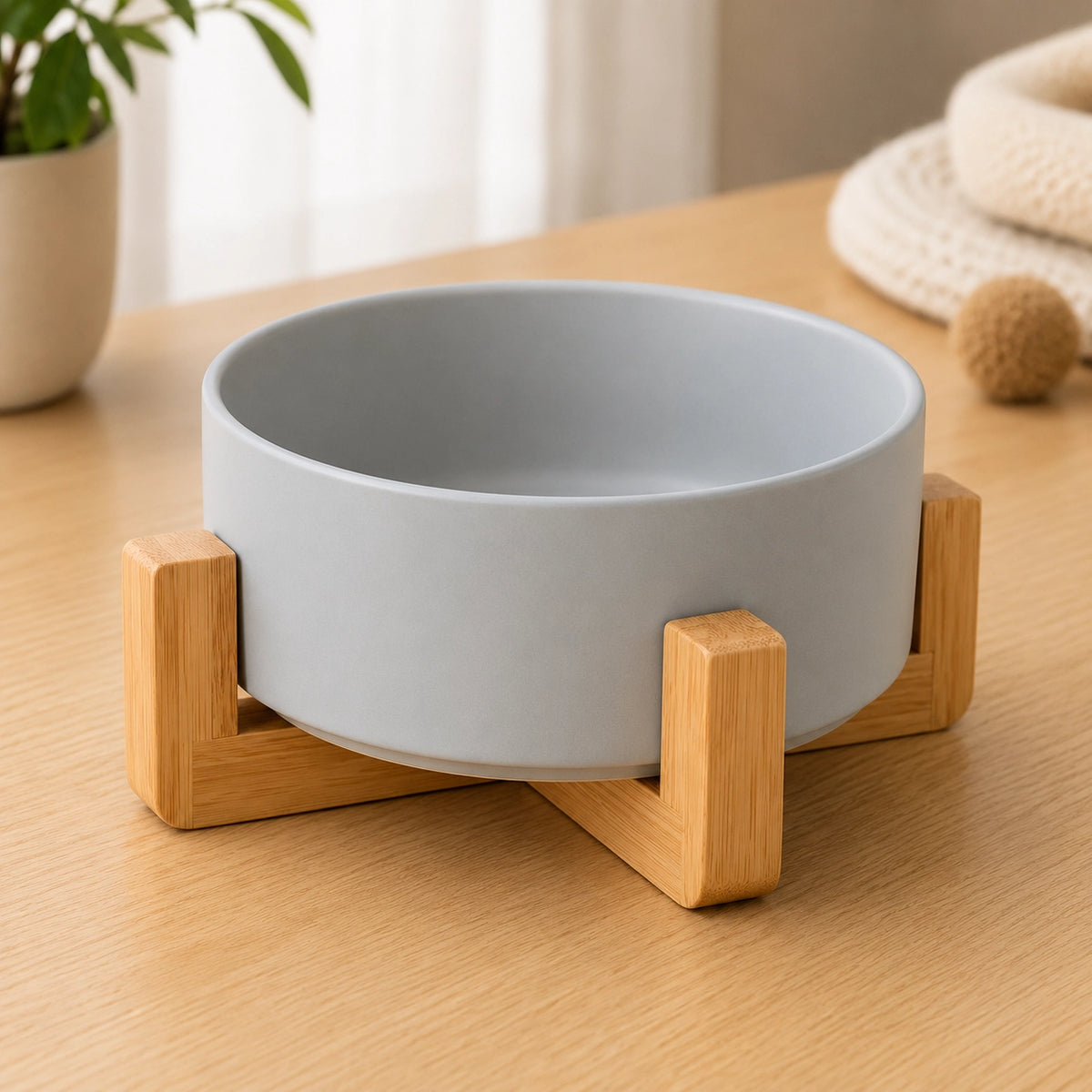 Keramik Haustiernapf mit Holzständer – Futternapf & Wassernapf für Hunde & Katzen | 850ml Premium Schüssel