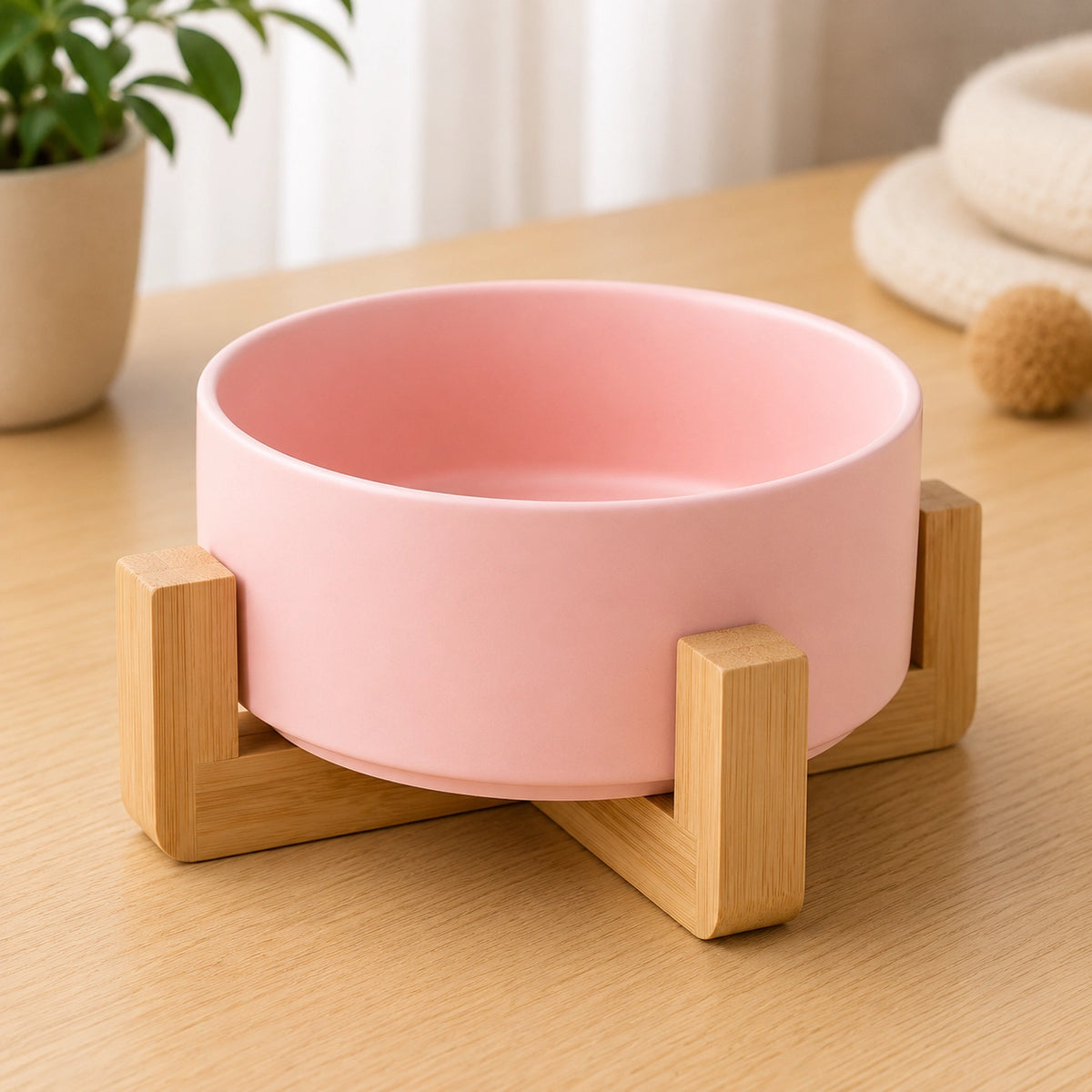 Keramik Haustiernapf mit Holzständer – Futternapf & Wassernapf für Hunde & Katzen | 850ml Premium Schüssel