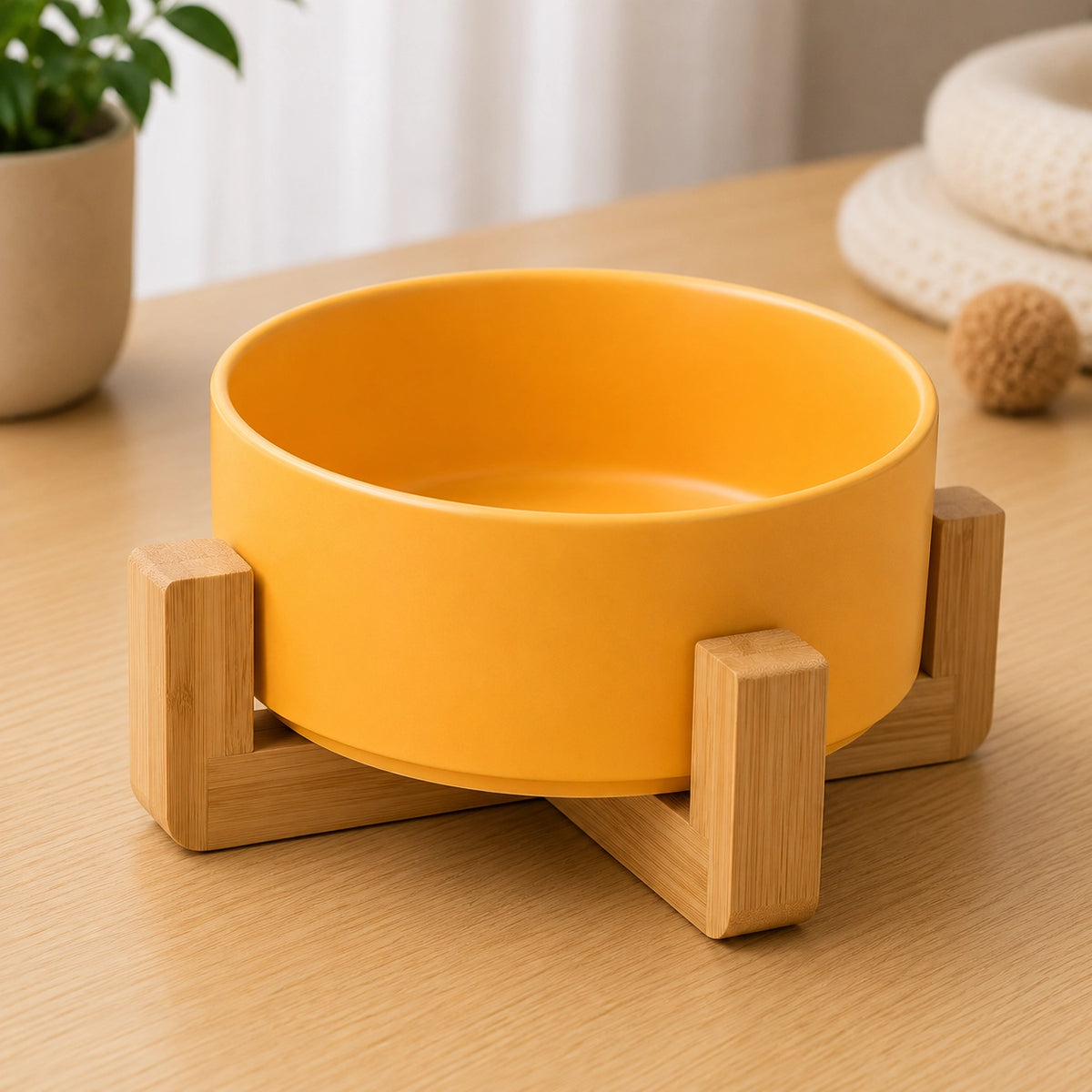 Keramik Haustiernapf mit Holzständer – Futternapf & Wassernapf für Hunde & Katzen | 850ml Premium Schüssel
