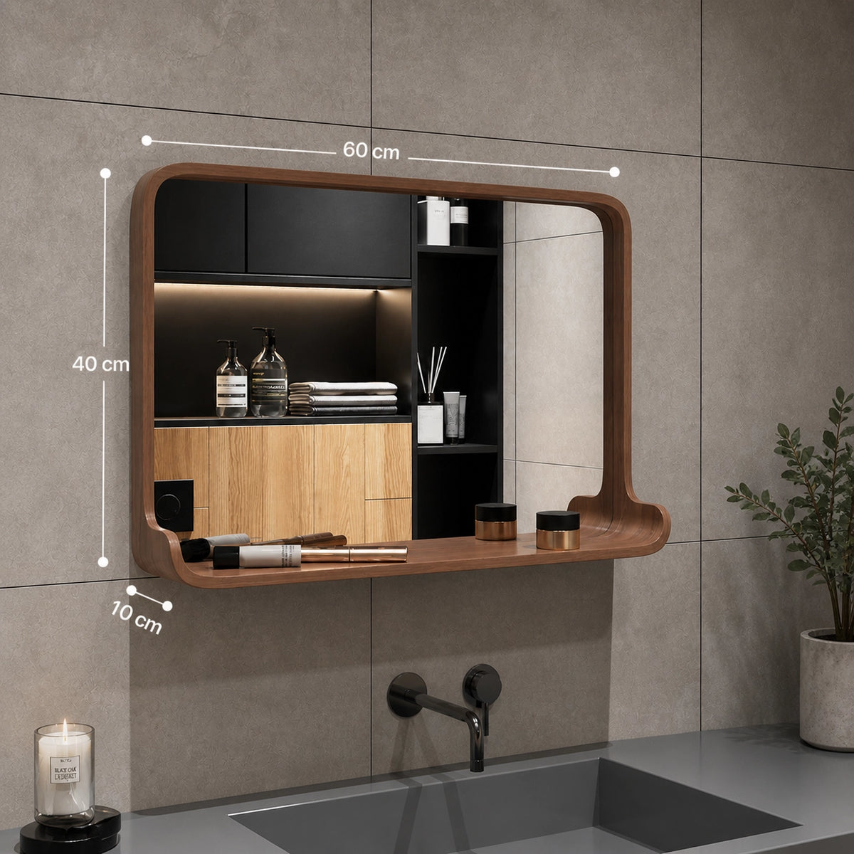 Nordischer Badezimmerspiegel Holz – Wandspiegel im modernen Design | Schminkspiegel ohne Beleuchtung