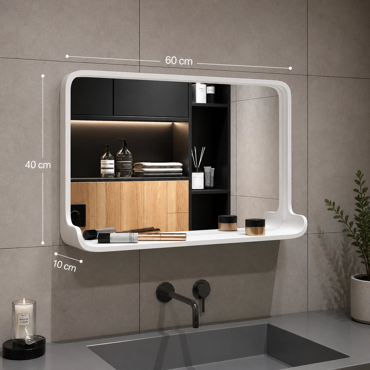 Nordischer Badezimmerspiegel Holz – Wandspiegel im modernen Design | Schminkspiegel ohne Beleuchtung