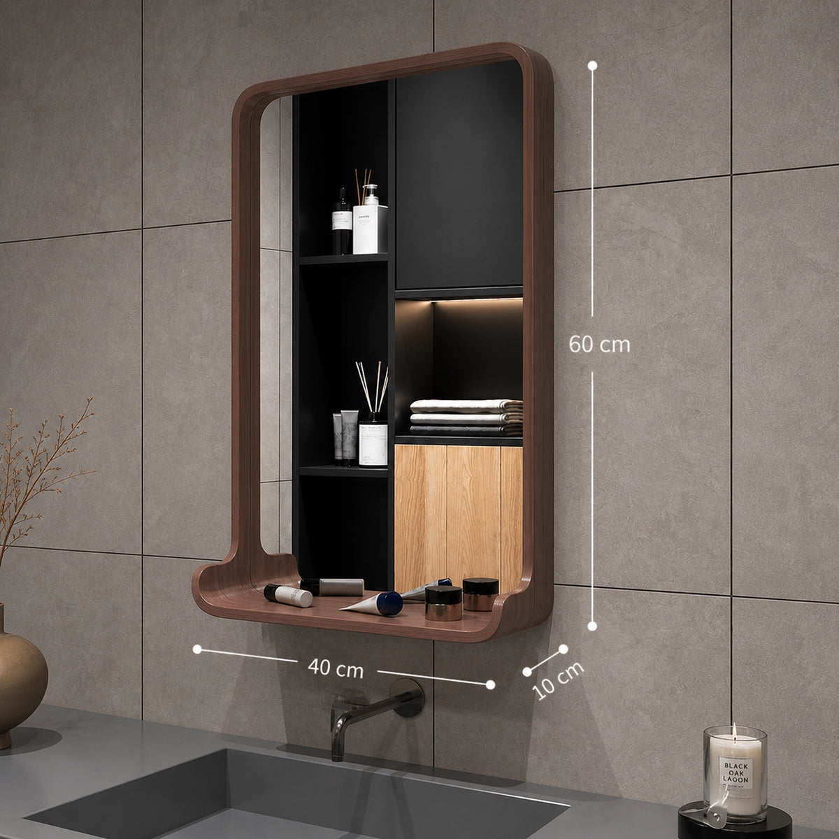 Nordischer Badezimmerspiegel Holz – Wandspiegel im modernen Design | Schminkspiegel ohne Beleuchtung