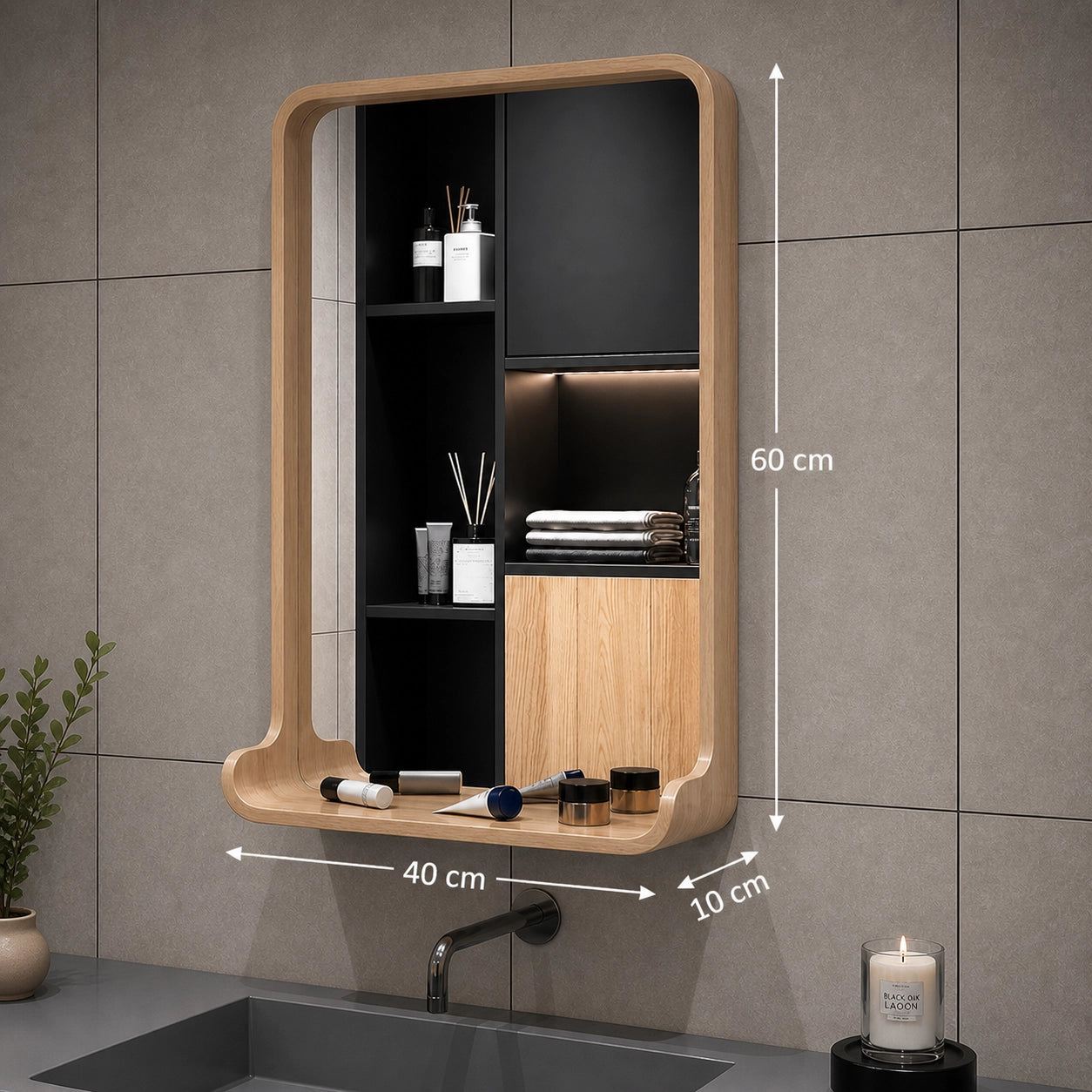 Nordischer Badezimmerspiegel Holz – Wandspiegel im modernen Design | Schminkspiegel ohne Beleuchtung