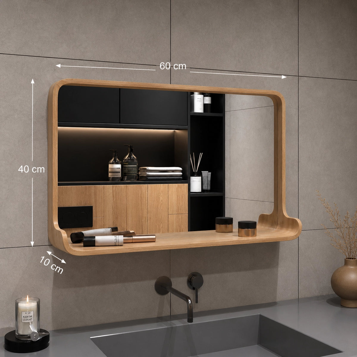Nordischer Badezimmerspiegel Holz – Wandspiegel im modernen Design | Schminkspiegel ohne Beleuchtung