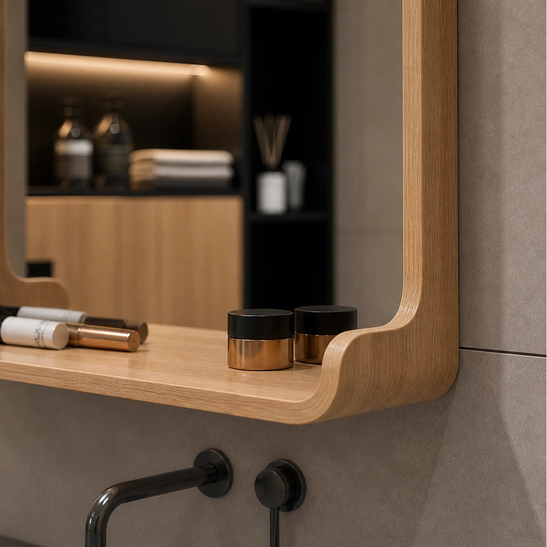 Nordischer Badezimmerspiegel Holz – Wandspiegel im modernen Design | Schminkspiegel ohne Beleuchtung