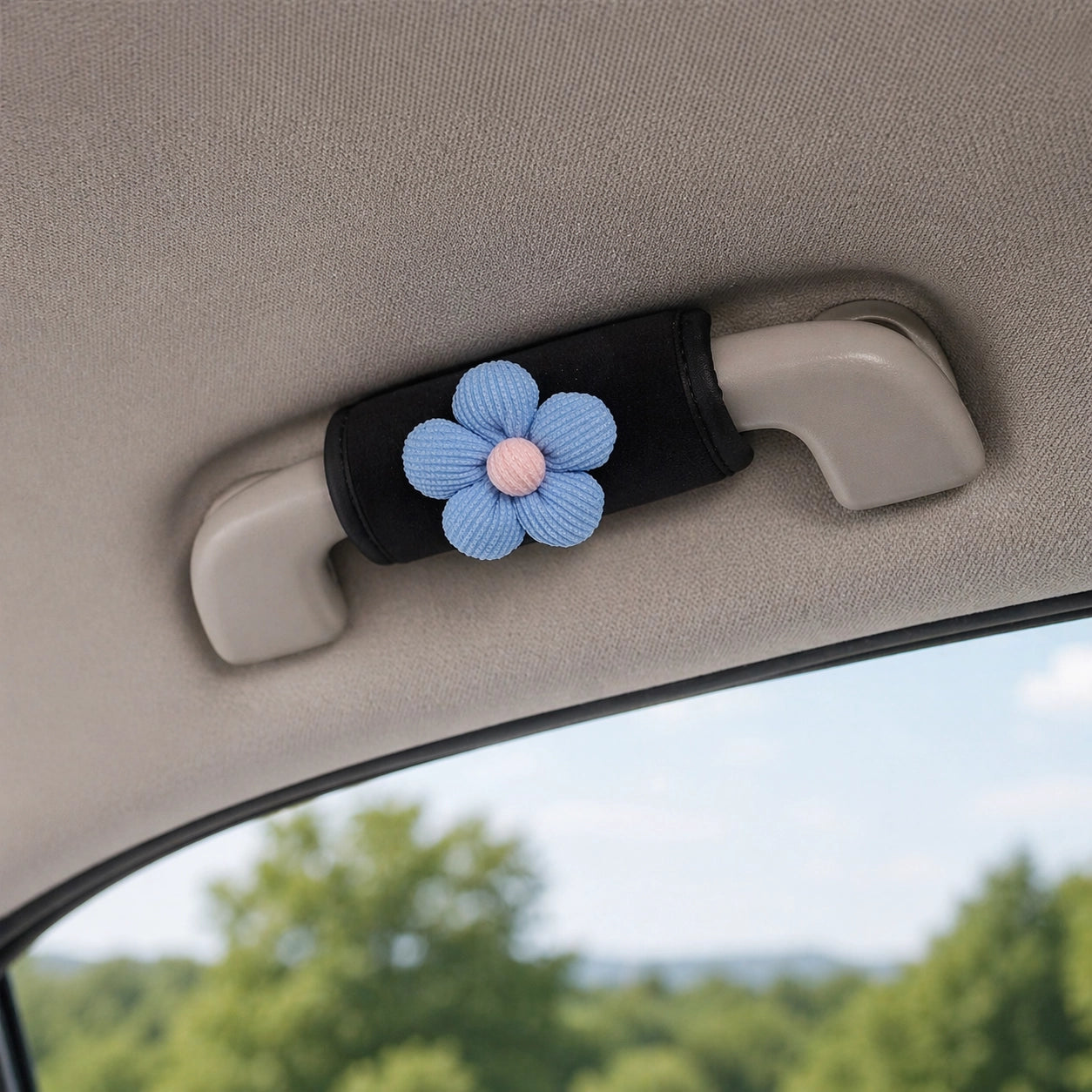 Auto Türgriff Abdeckung Plüsch Blume (2er Set) – Weiche Griffpolster Deko für Innenraum