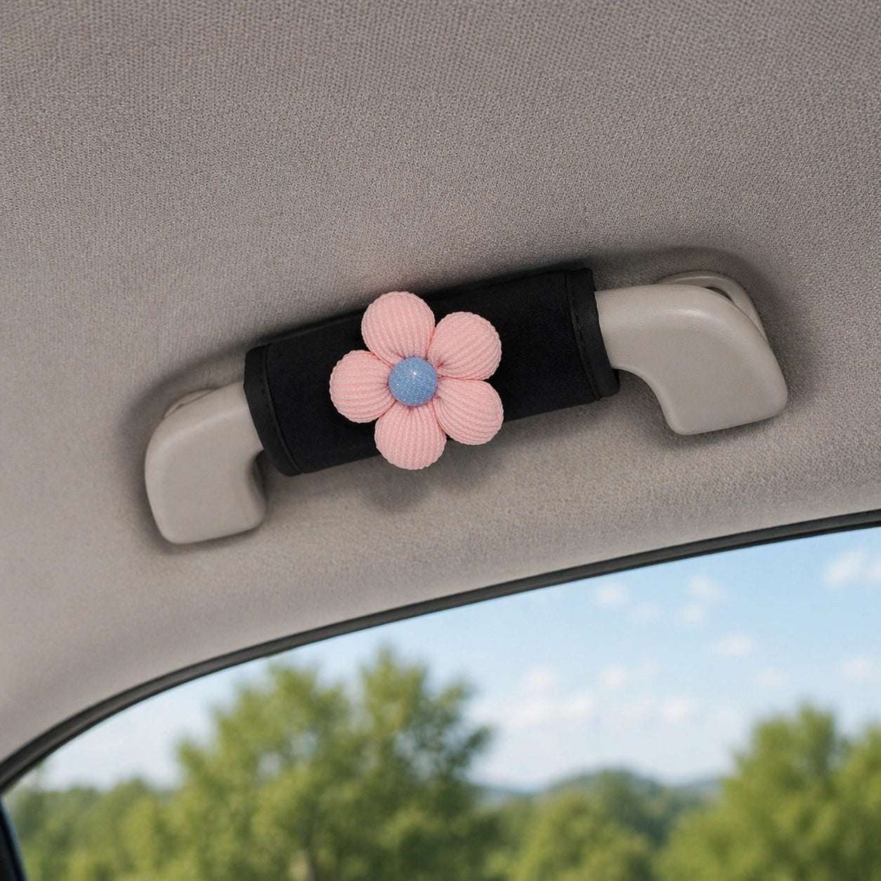Auto Türgriff Abdeckung Plüsch Blume (2er Set) – Weiche Griffpolster Deko für Innenraum