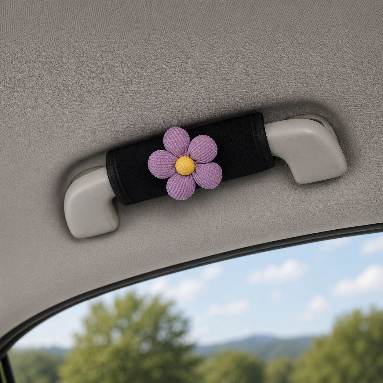 Auto Türgriff Abdeckung Plüsch Blume (2er Set) – Weiche Griffpolster Deko für Innenraum