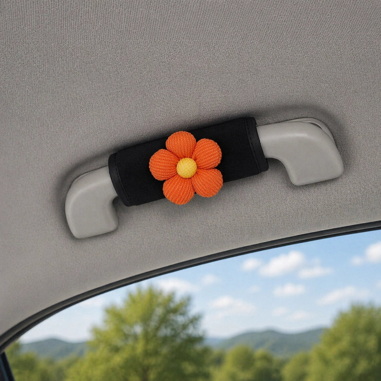 Auto Türgriff Abdeckung Plüsch Blume (2er Set) – Weiche Griffpolster Deko für Innenraum