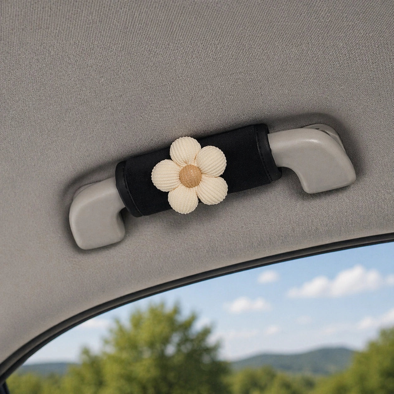 Auto Türgriff Abdeckung Plüsch Blume (2er Set) – Weiche Griffpolster Deko für Innenraum
