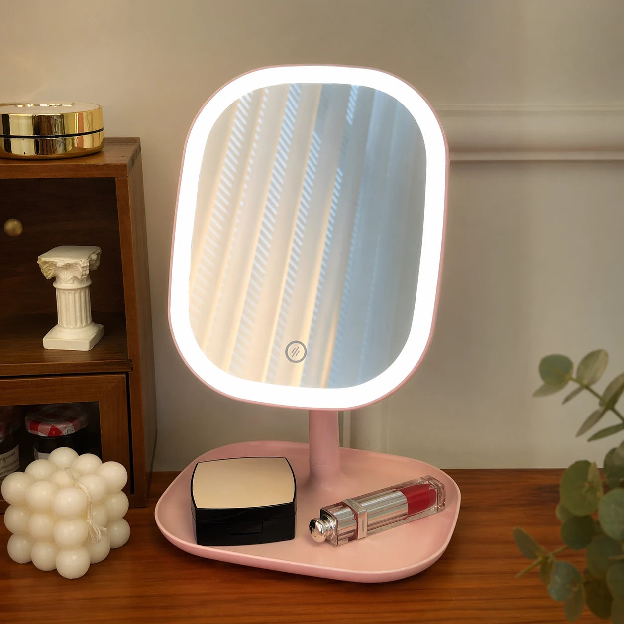 LED Schminkspiegel Tisch – 3 Lichtmodi, Dimmbar, USB Wiederaufladbar & Touch Steuerung