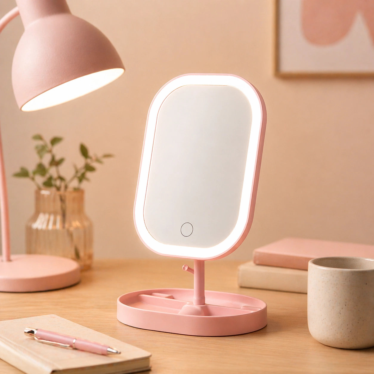 LED Schminkspiegel Tisch – 3 Lichtmodi, Dimmbar, USB Wiederaufladbar & Touch Steuerung