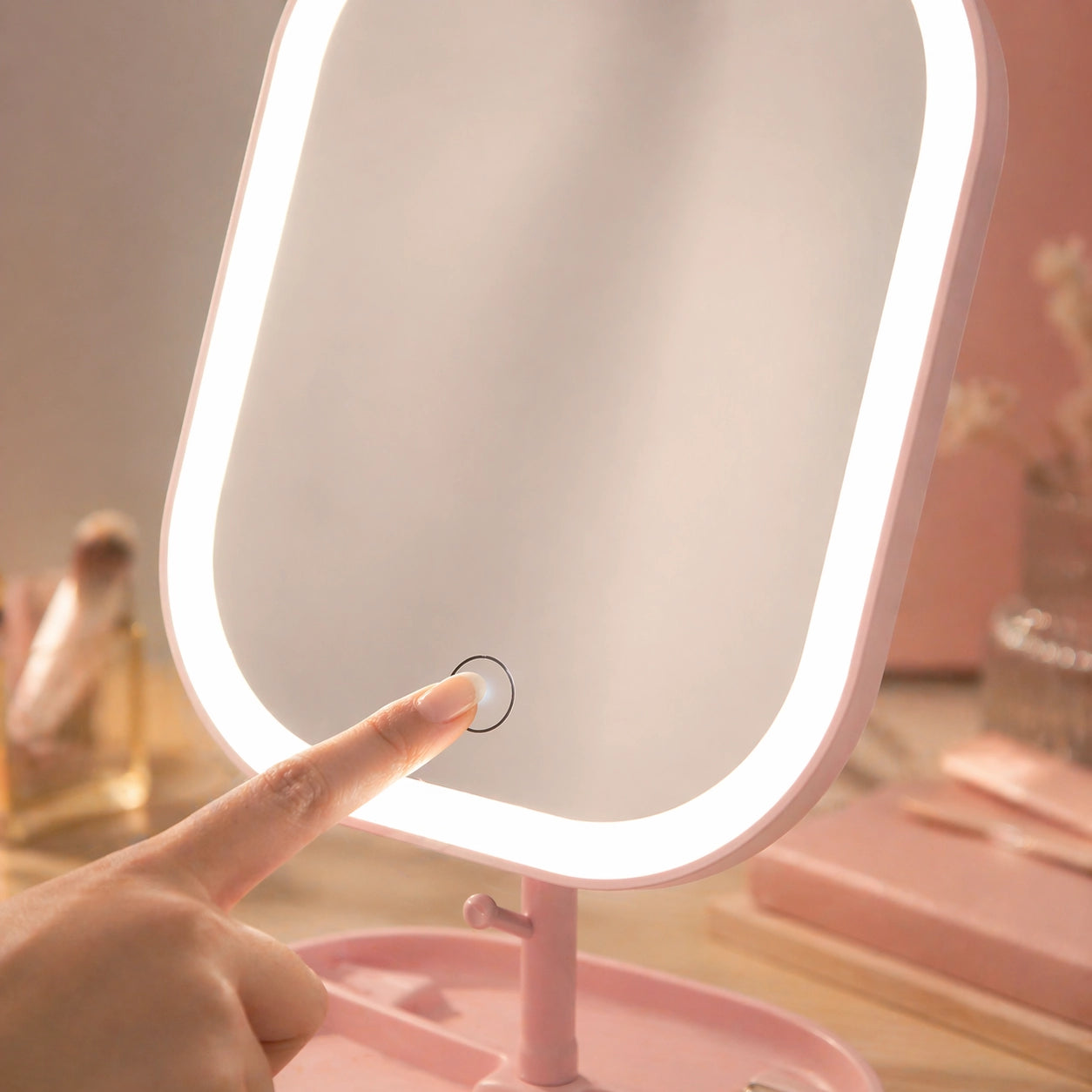 LED Schminkspiegel Tisch – 3 Lichtmodi, Dimmbar, USB Wiederaufladbar & Touch Steuerung