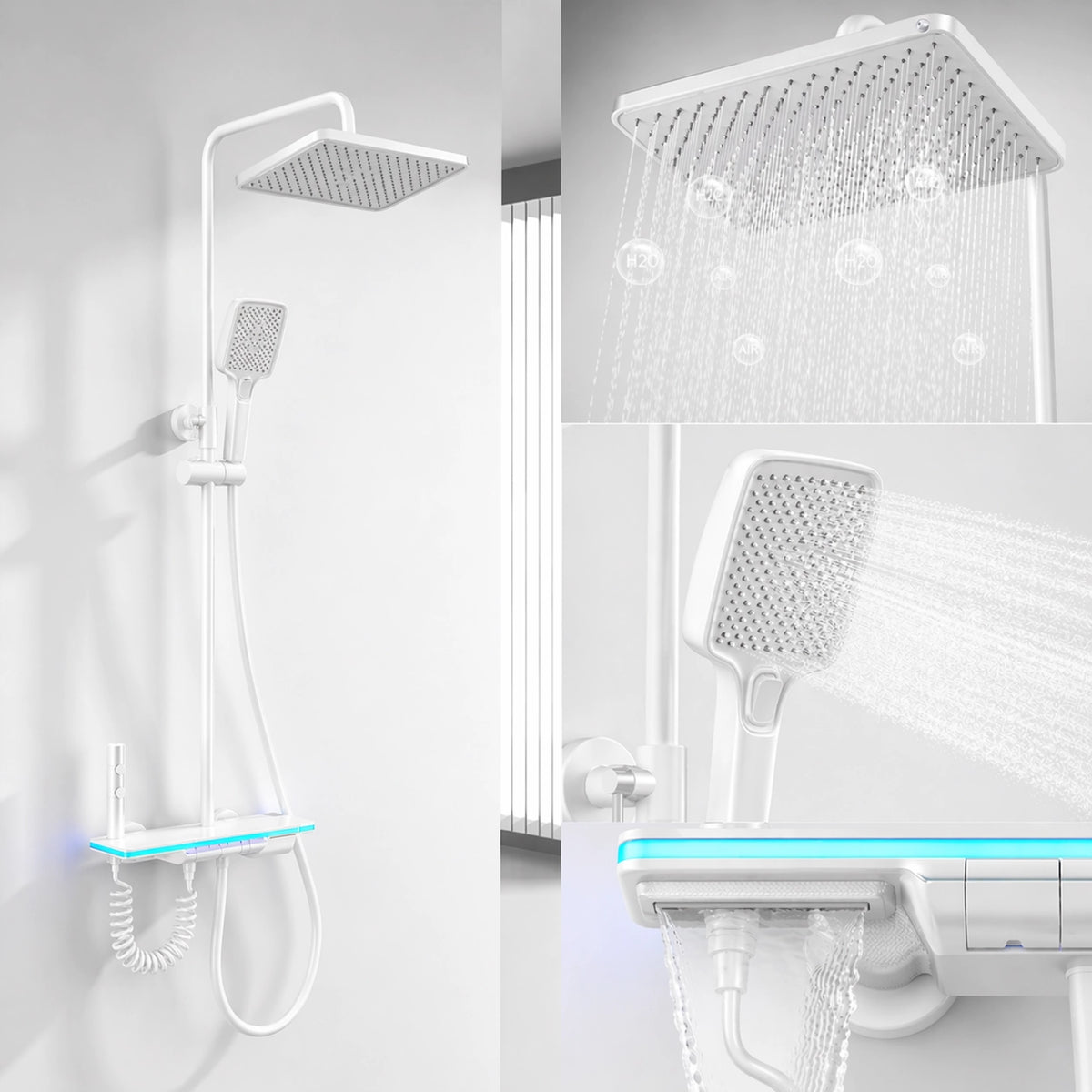 Smart Duschsystem Set mit Regendusche – Digitalanzeige, Temperaturmischer & LED Atmosphäre