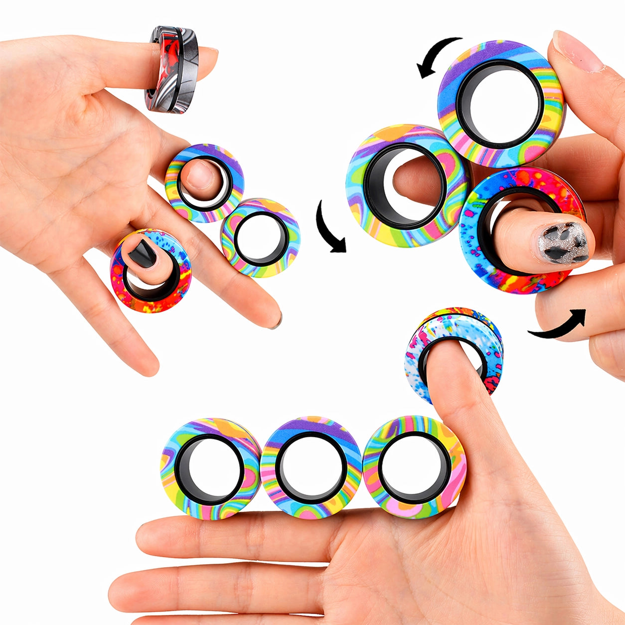 Magnetische Fidget Ringe Set (3er) – Anti Stress Zappelspielzeug Spinner für Erwachsene & Kinder