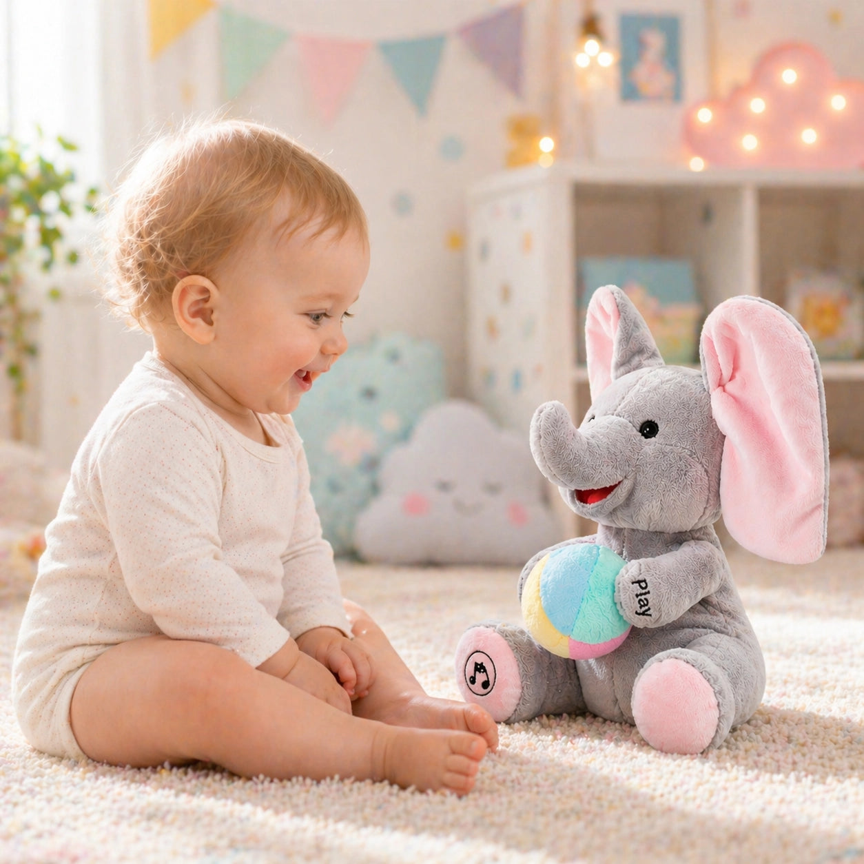 Animierter Elefant Plüschtier – Singendes Peekaboo Spielzeug mit Beweglichen Ohren