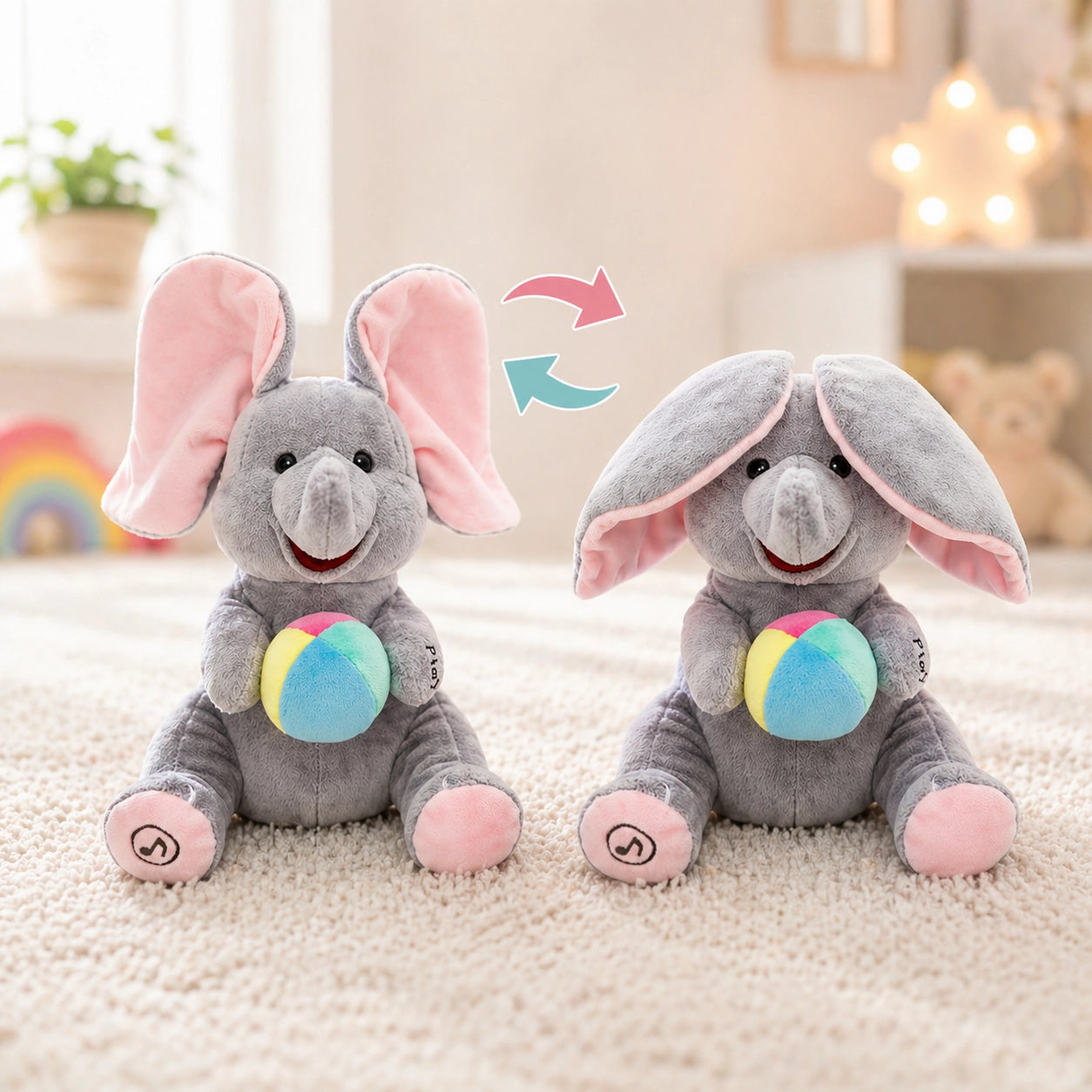 Animierter Elefant Plüschtier – Singendes Peekaboo Spielzeug mit Beweglichen Ohren