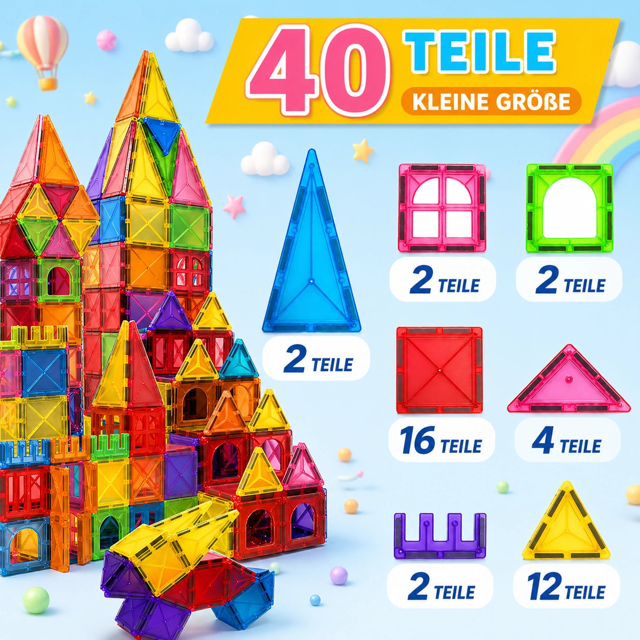 Magnetische Bausteine Set Kinder – Montessori Lernspielzeug DIY Bauset ab 3 Jahre