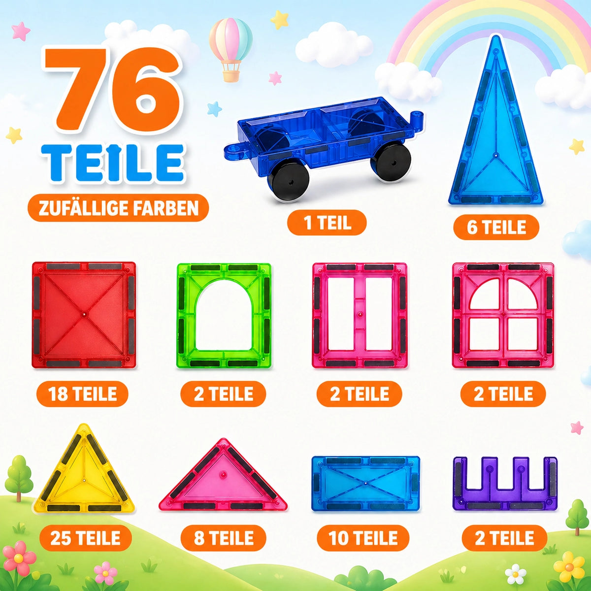 Magnetische Bausteine Set Kinder – Montessori Lernspielzeug DIY Bauset ab 3 Jahre