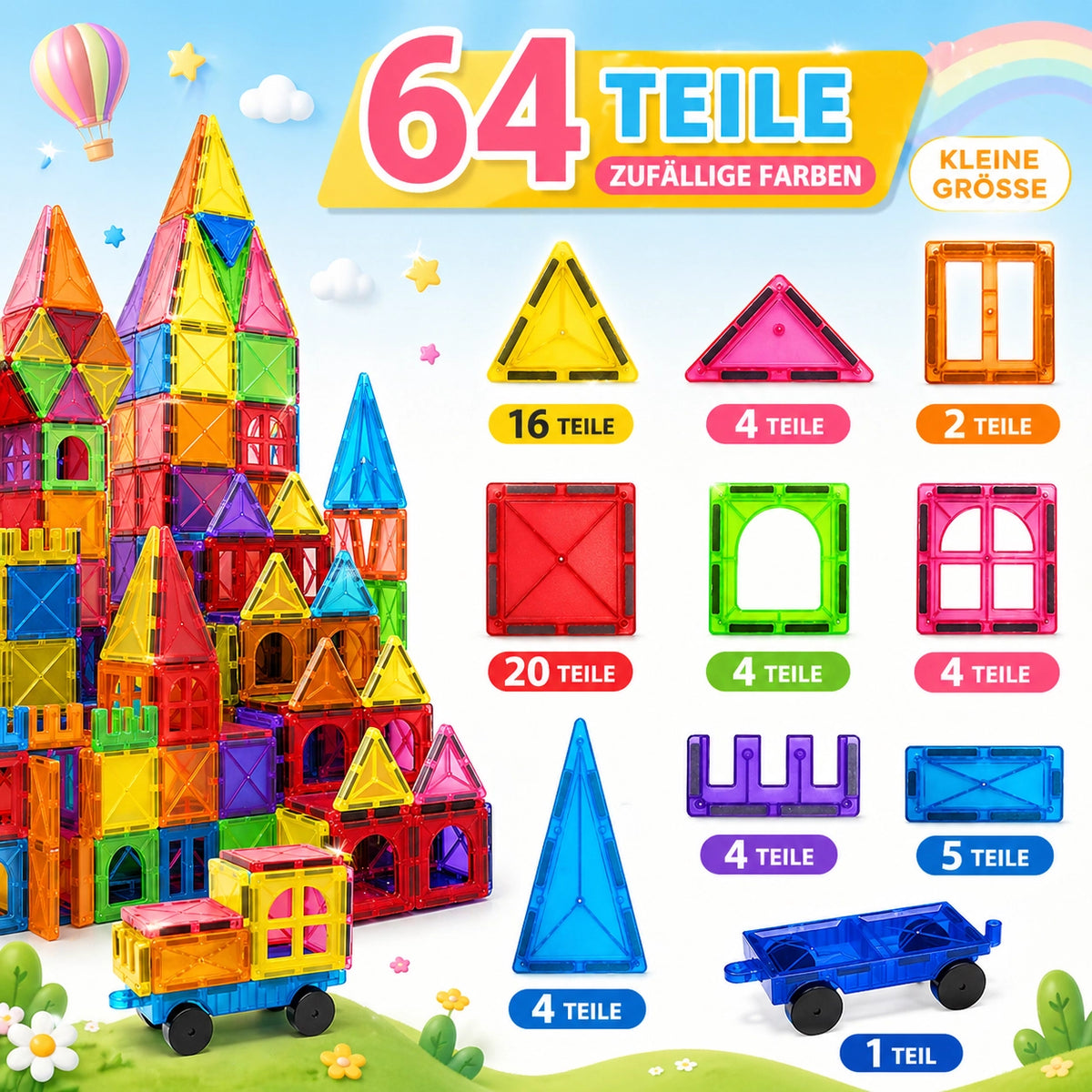 Magnetische Bausteine Set Kinder – Montessori Lernspielzeug DIY Bauset ab 3 Jahre