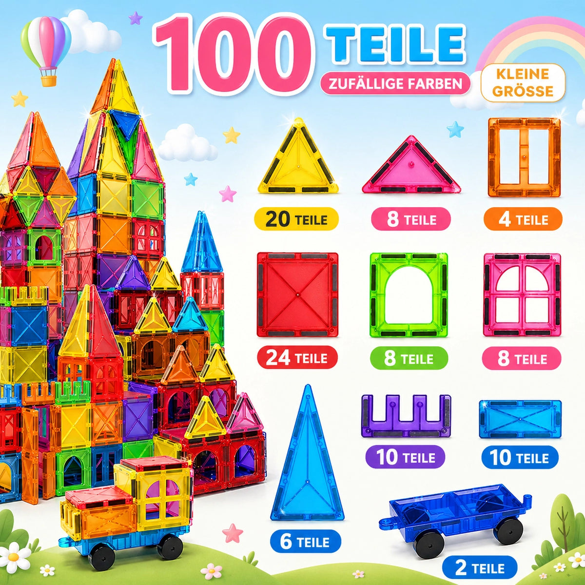 Magnetische Bausteine Set Kinder – Montessori Lernspielzeug DIY Bauset ab 3 Jahre