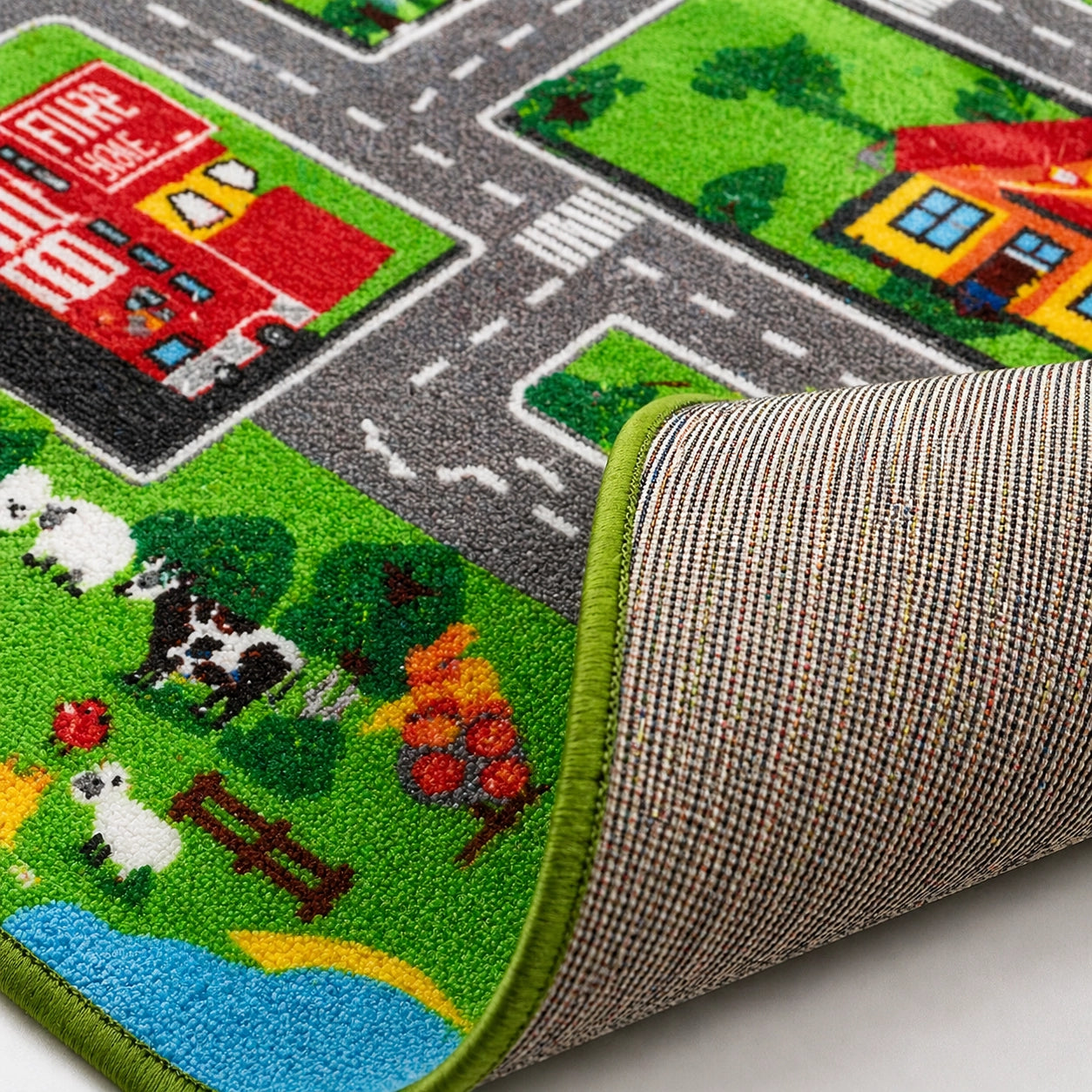 Kinder Spielteppich Straße – Weicher Teppich für Kinderzimmer, Spielmatte Auto & Deko