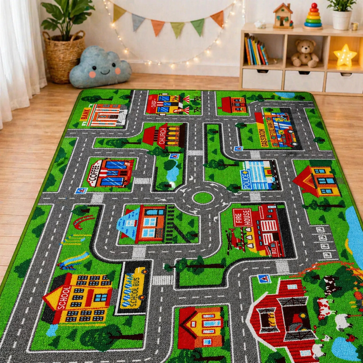 Kinder Spielteppich Straße – Weicher Teppich für Kinderzimmer, Spielmatte Auto & Deko