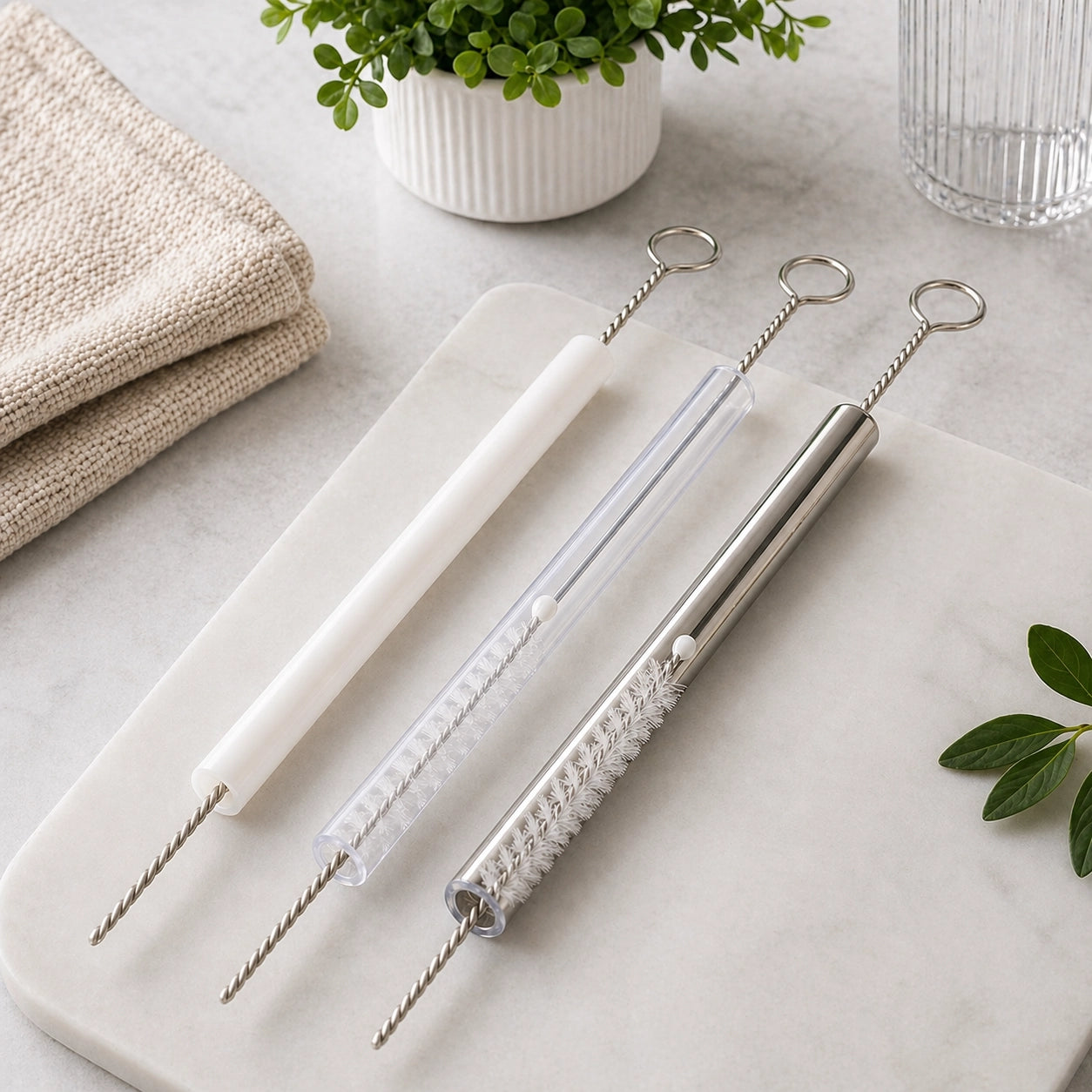 Strohhalm Reinigungsbürste Edelstahl – Langer Griff Bürsten Set für Flaschen & Tassen