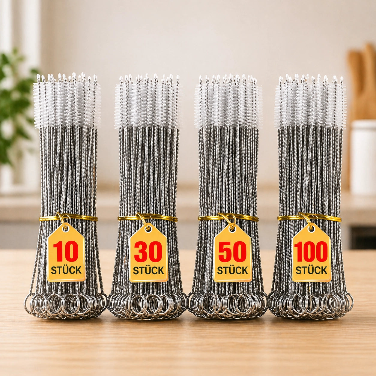 Strohhalm Reinigungsbürste Edelstahl – Langer Griff Bürsten Set für Flaschen & Tassen