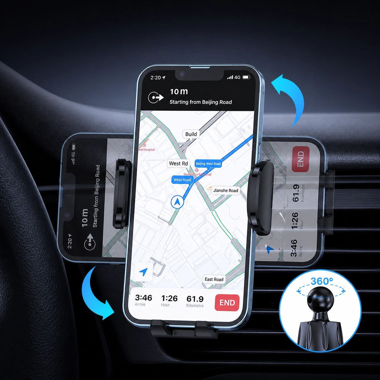 TOPK Auto Handyhalterung Lüftung – 360° drehbar & stabil mit Hakenclip | Universal KFZ Halter