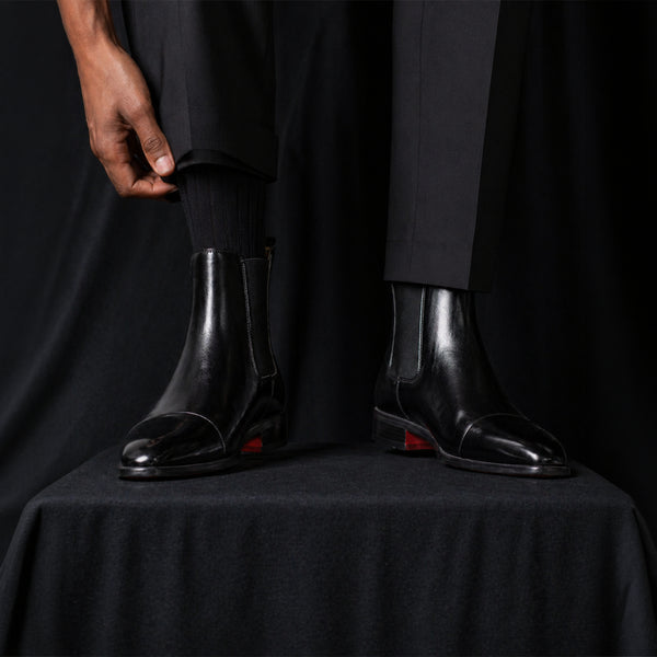 Chelsea Boots Herren Leder Schwarz – Elegante Ankle Boots mit roter Sohle & spitzer Form | Slip-On Business Schuhe