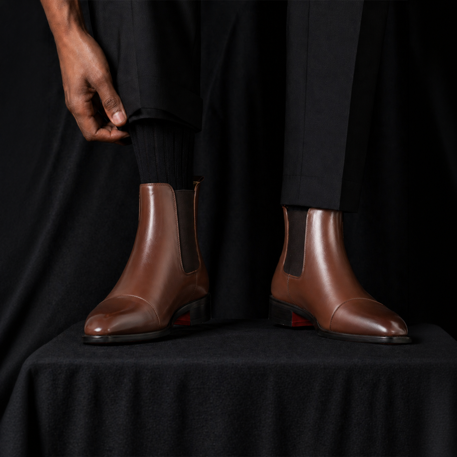 Chelsea Boots Herren Leder Schwarz – Elegante Ankle Boots mit roter Sohle & spitzer Form | Slip-On Business Schuhe