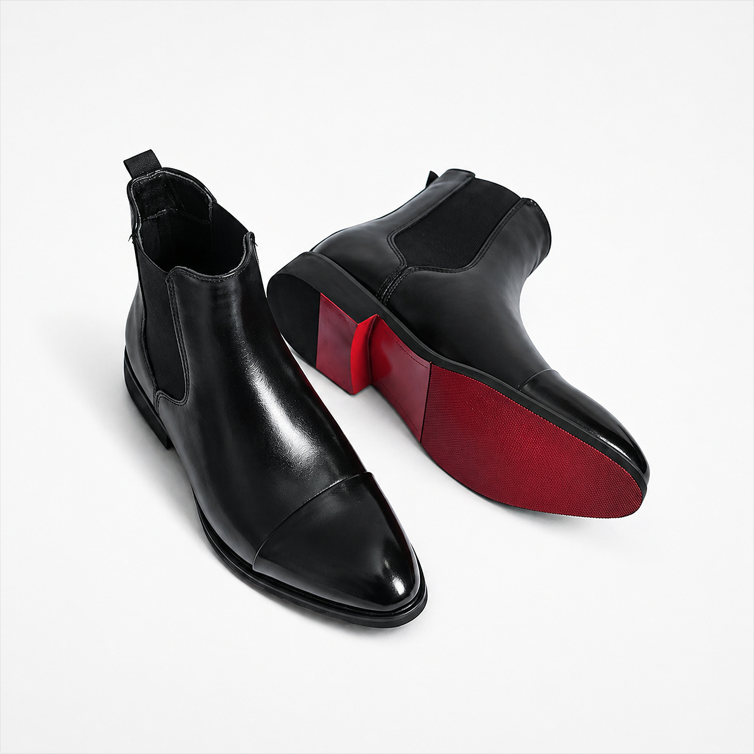 Chelsea Boots Herren Leder Schwarz – Elegante Ankle Boots mit roter Sohle & spitzer Form | Slip-On Business Schuhe