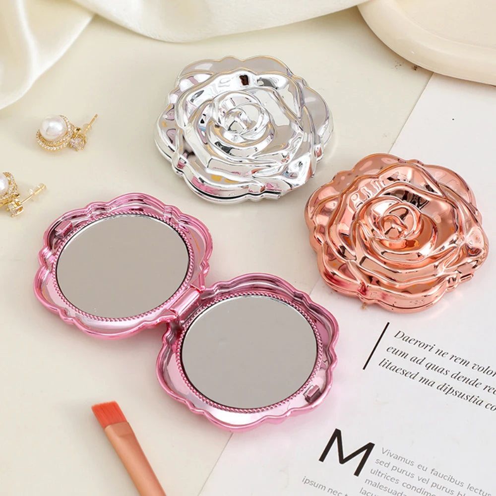 Klappbarer Schminkspiegel Rose – Doppelseitig, Tragbar & Kompakt für Handtasche