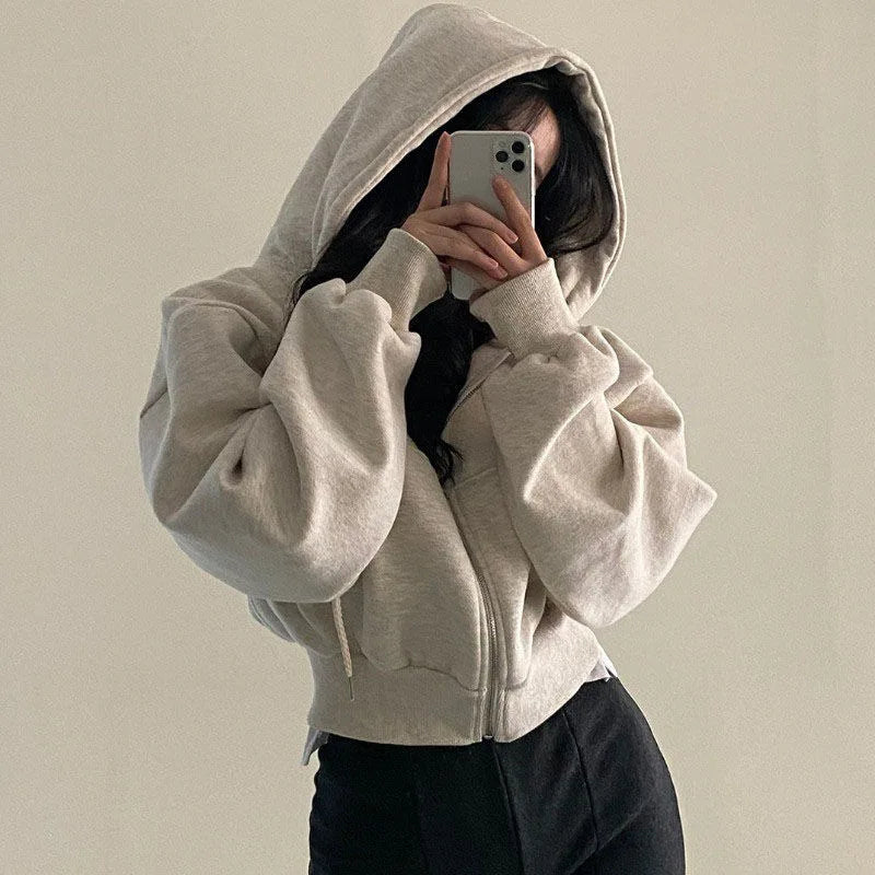 Damen Sweatshirt Jacke mit Fleece – Slim Fit Herbst/Winter Jacke mit Reißverschluss | Minimalistische Sport Oberbekleidung