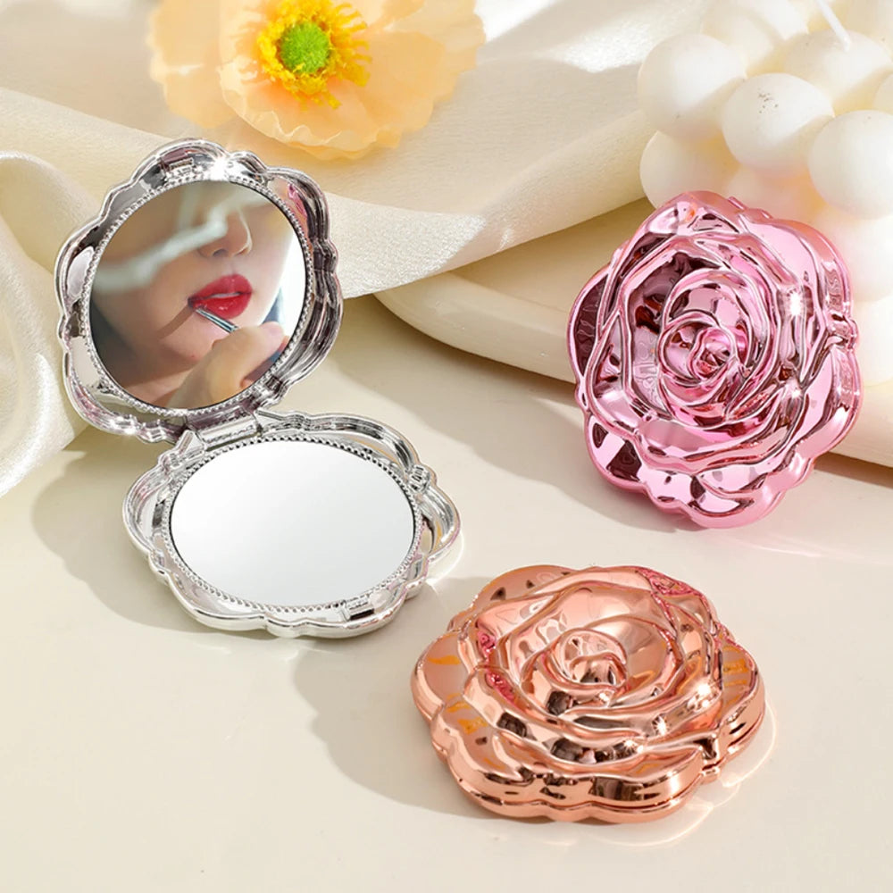 Klappbarer Schminkspiegel Rose – Doppelseitig, Tragbar & Kompakt für Handtasche