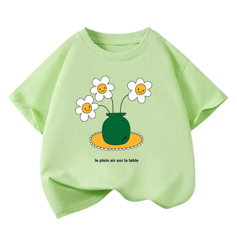 Kinder T-Shirt Mädchen Sommer – Baumwolle Kurzarm Shirt Teenager Schul Oberteil