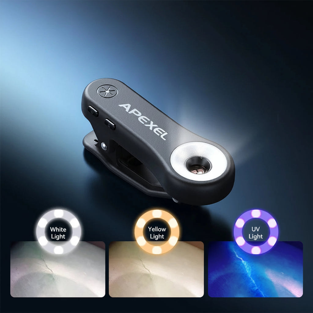 APEXEL 200X Mikroskop Linse für Smartphone – Makro Objektiv mit LED & Clip