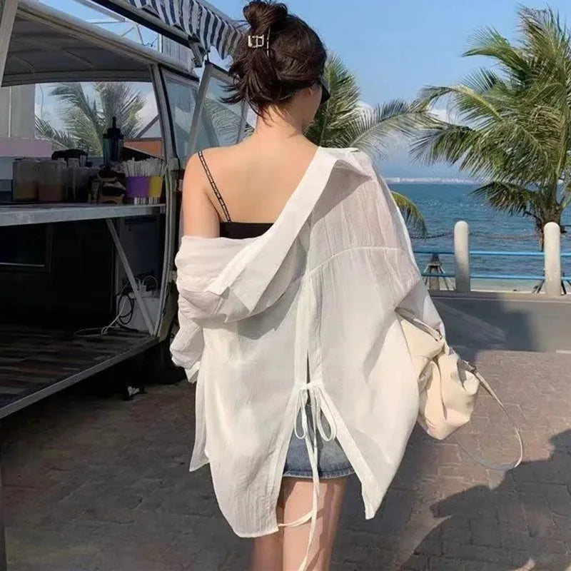 Damen Chiffon Bluse Transparent – Korean Style Sommer Shirt mit Rückenschlitz, Leicht & Luftig (S–XXL)